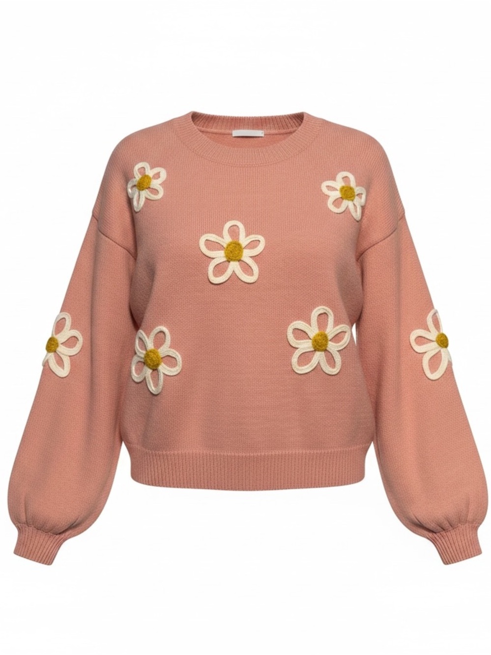 Pink Daisy Knit Sweater - Floral Crewneck